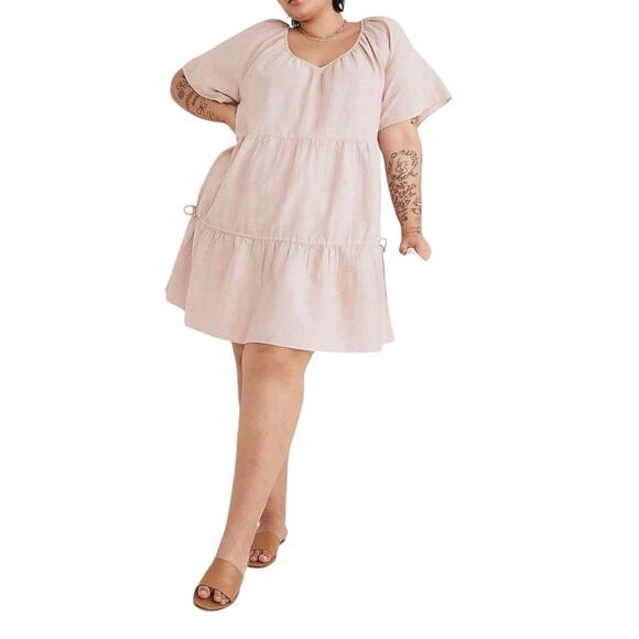 Madewell Dresses & Skirts - Madewell Women's Plus Lorelei Linen Blend Tiered Mini Dress Size 1X Pink